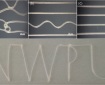 Top photos show photographs of single fibres fabricated by melt electropinning, with collector speeds of a) 0.4 m min−1, b) 0.8 m min-1, c) 1 m min-1. Lower photo shows a 3D structure of NWPU (for Northwestern Polytechnical University, Xi'an, where this work took place) which was prepared in a direct-writing way using thirty layers of melt electrospinning. Image taken from Feng-Li He et al 2017 J. Phys. D: Appl. Phys. 50 425601, © IOP Publishing, All Rights Reserved.